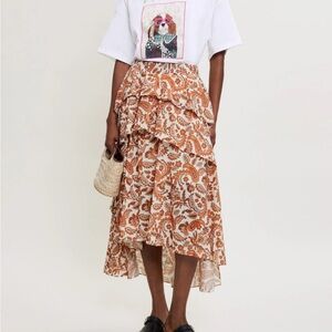 Maje High Low Skirt in Orange and White